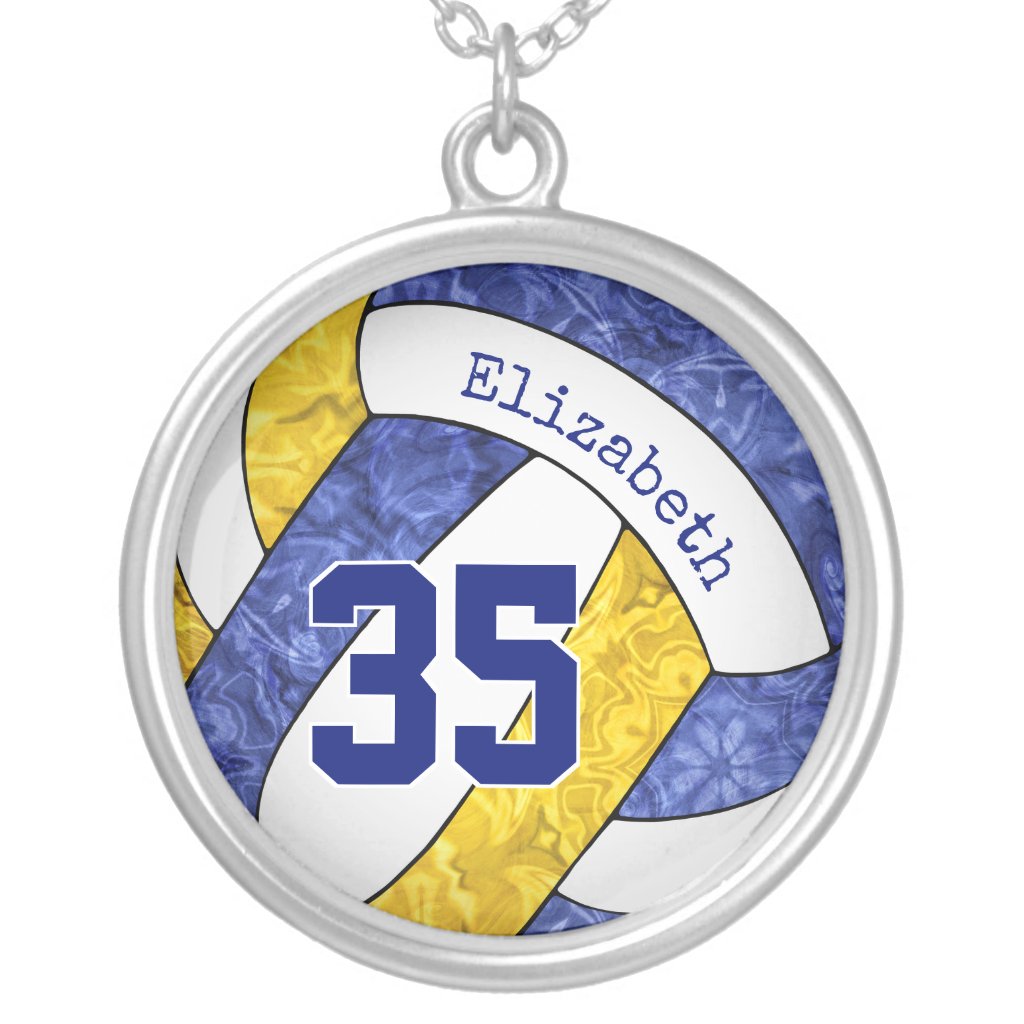 blue gold girls volleyball team colors personalized necklace