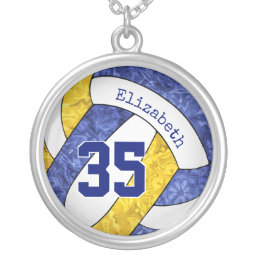 blue yellow girls volleyball team colors sporty silver plated necklace
