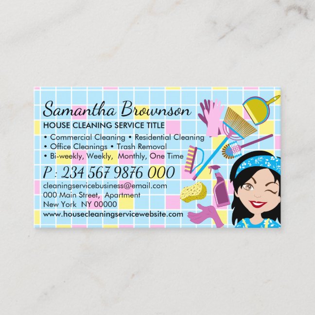 Blue Yellow Glass Clean Janitorial House Keeping Business Card