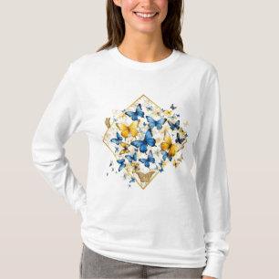 Blue Yellow & Gold Butterfly Release Long Sleeve T-Shirt