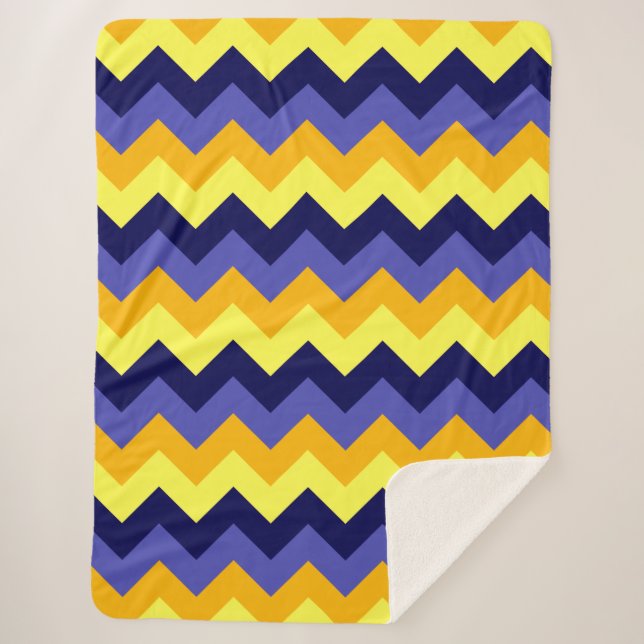 Blue Yellow Gold Chevrons Large Sherpa Blanket (Front)