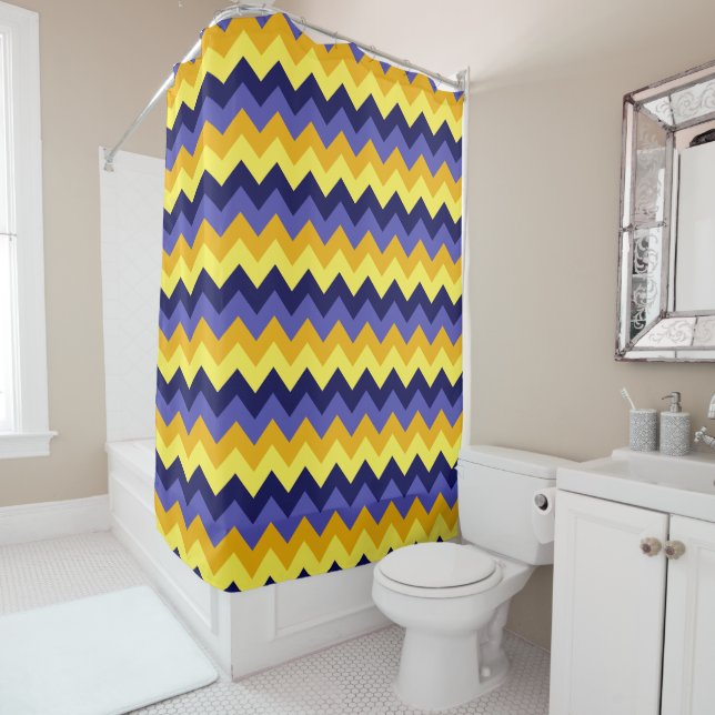 Blue Yellow Gold Chevrons Shower Curtain (In Situ)