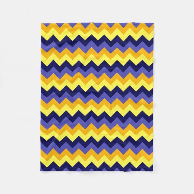 Blue Yellow Gold Chevrons Small Fleece Blanket (Front)