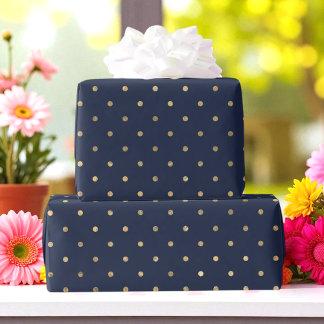Blue Yellow Gold Dots Pattern Birthday Anniversary Wrapping Paper