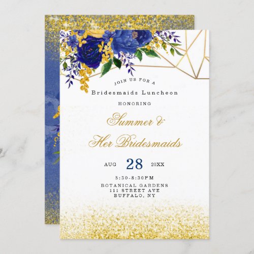 Blue Yellow Gold Floral Bridesmaids Luncheon Invitation