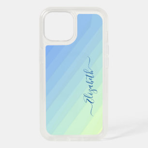 Blue Yellow Gradient Girly Script Monogram iPhone 15 Case