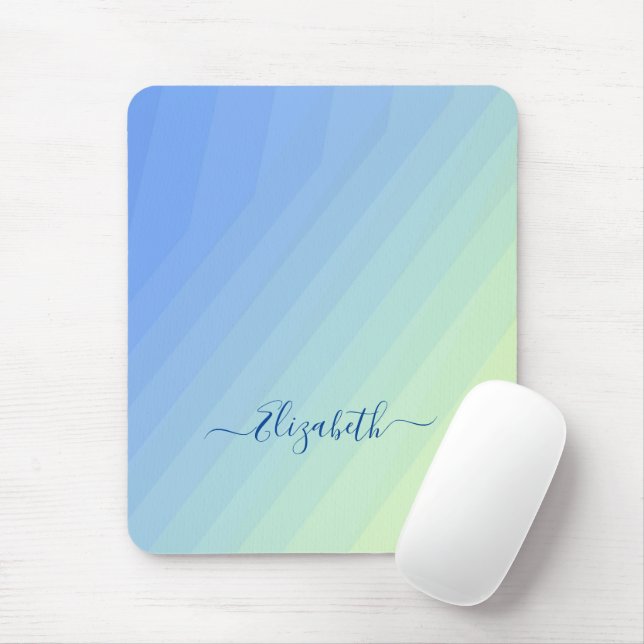 Blue Yellow Gradient Girly Script Monogram  Mouse Pad (With Mouse)