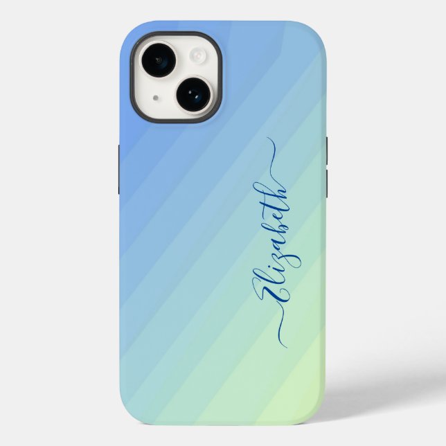 Blue Yellow Gradient Script Monogram Case-Mate iPhone Case (Back)