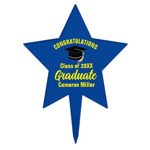 Blue Yellow Graduate Custom 2024 Graduation Party Cake Topper