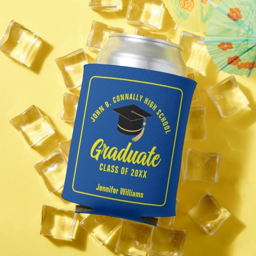 Blue Yellow Graduate Custom 2024 Graduation Party Can Cooler