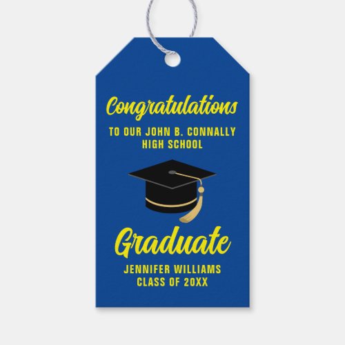 Blue Yellow Graduate Custom 2024 Graduation Party Gift Tags