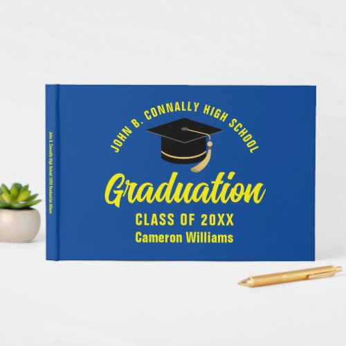 Blue Yellow Graduate Custom 2024 Graduation Party Guest Book