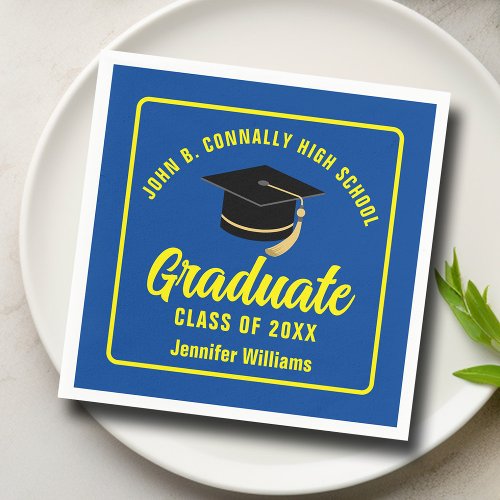 Blue Yellow Graduate Custom 2024 Graduation Party Napkins