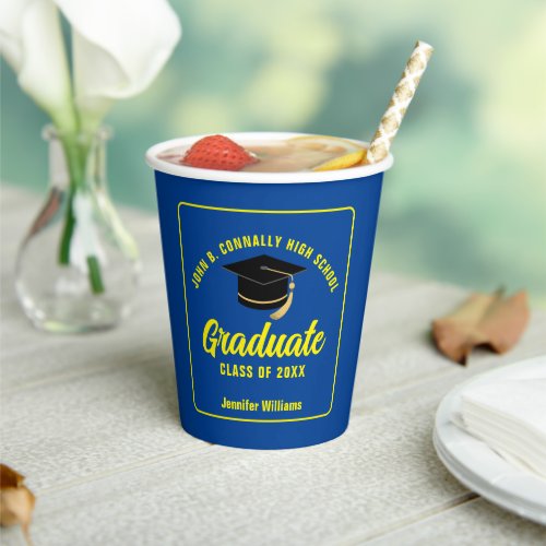 Blue Yellow Graduate Custom 2024 Graduation Party Paper Cups
