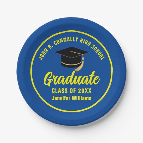 Blue Yellow Graduate Custom 2024 Graduation Party Paper Plates