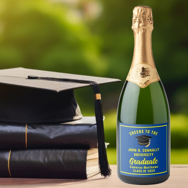 Blue Yellow Graduate Custom 2026 Graduation Party Sparkling Wine Label (Creator Uploaded)