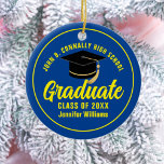 Blue Yellow Graduate Custom Graduation Christmas Ceramic Ornament<br><div class="desc">This modern blue and yellow custom senior graduate Christmas ornament features your high school or college name for the class of 2025. Customize with your graduating year under the chic handwritten script and black grad cap for a great personalized graduation gift.</div>