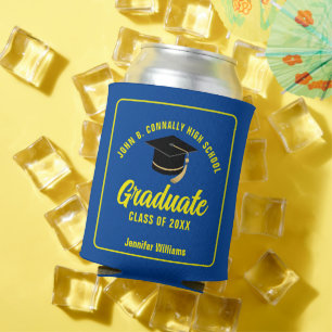 Blue Yellow Graduate Custom Graduation Party Can Cooler