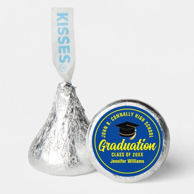 Blue Yellow Graduate Custom Graduation Party Hershey®'s Kisses® (Front)
