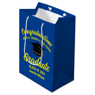 Blue Yellow Graduate Custom Graduation Party Medium Gift Bag