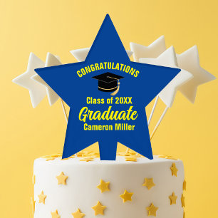 Blue Yellow Graduate Custom Graduation Party Star Cake Topper