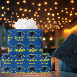 Blue Yellow Graduate Customizable Graduation Wrapping Paper