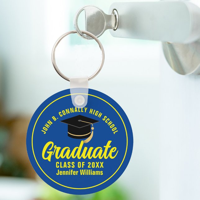 Blue Yellow Graduate Keepsake Custom Graduation Keychain (Creator Uploaded)