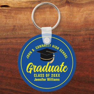 Blue Yellow Graduate Modern 2024 Custom Graduation Keychain