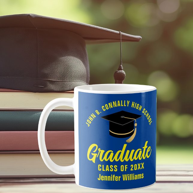 Blue Yellow Graduate Personalized 2026 Graduation Coffee Mug (Creator Uploaded)