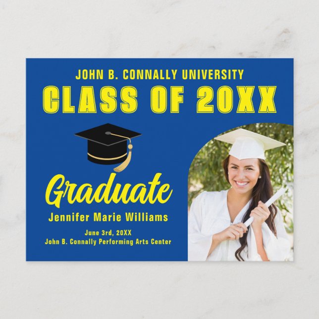 Blue Yellow Graduate Photo 2025 Graduation Party Postcard (Front)