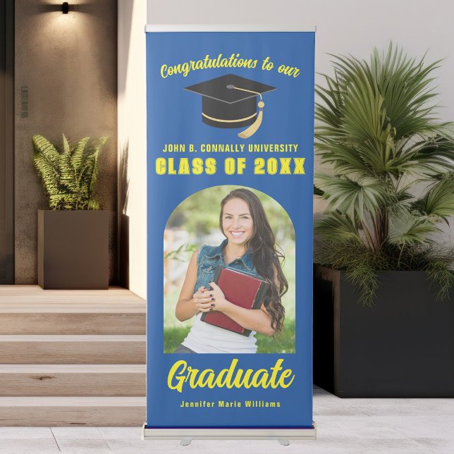 Blue Yellow Graduate Photo 2025 Graduation Party Retractable Banner (Creator Uploaded)