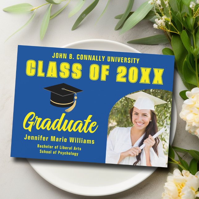 Blue Yellow Graduate Photo 2026 Graduation Announcement (Creator Uploaded)