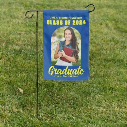 Blue Yellow Graduate Photo Arch Modern Graduation Garden Flag