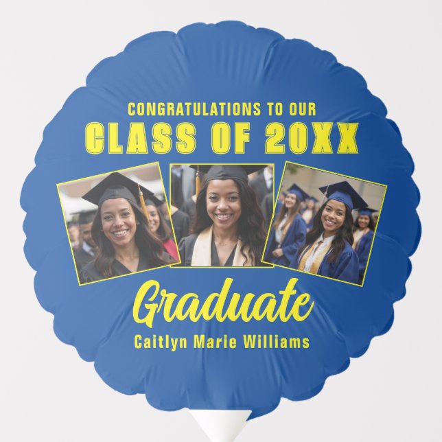 Blue Yellow Graduate Photo Graduation Party Balloon (Front)