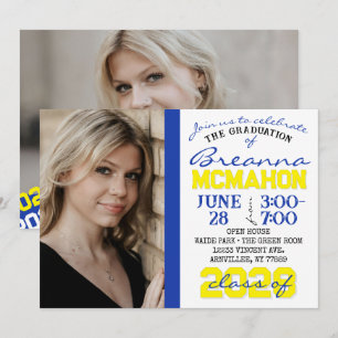 Blue & Yellow Graduation 2 Photo Invitation