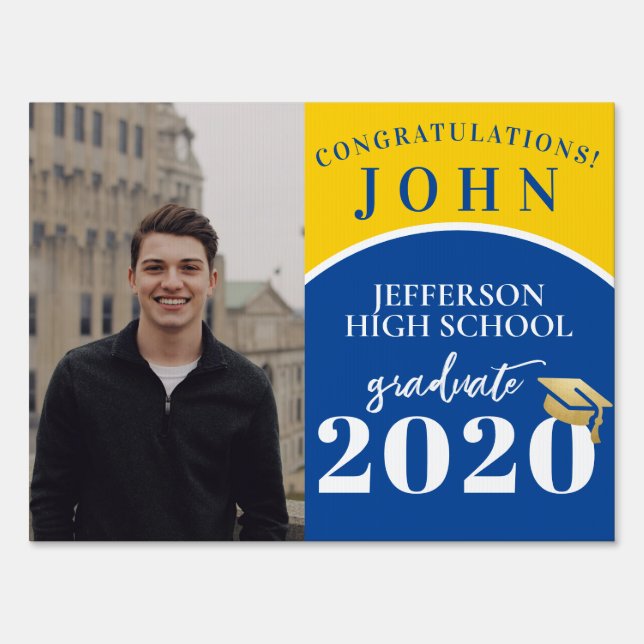 Blue Yellow Graduation | Birthday Outdoor Sign (Front)