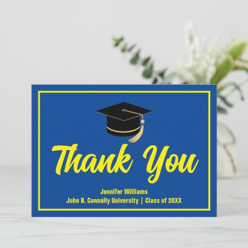 Blue Yellow Graduation Personalized 2024 Graduate Thank You Card