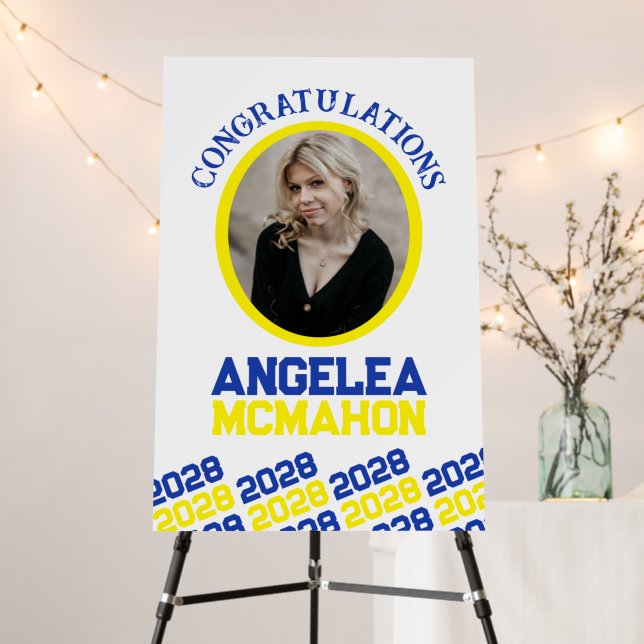 Blue Yellow Graduation Photo Autograph Signature  Foam Board (In Situ (Stand))