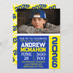 Blue & Yellow Graduation Photo Invitation
