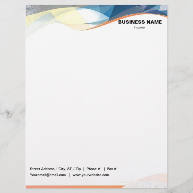 Blue Yellow Gray Black Waves Border Letterhead (Front)