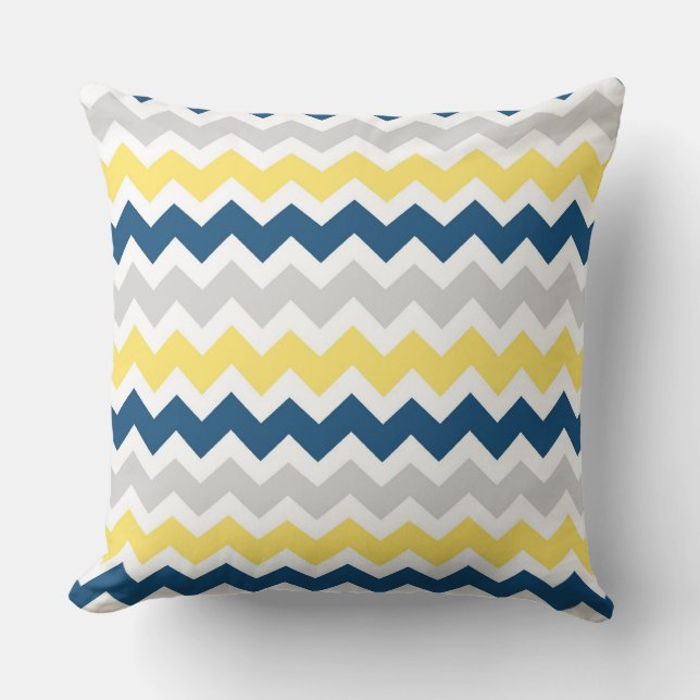Blue Yellow Gray Chevron Decorative Pillow (Front)