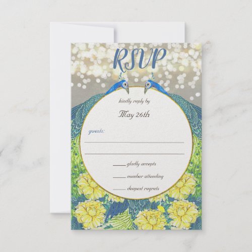 Blue Yellow Gray Peacock Wedding Invitation RSVP