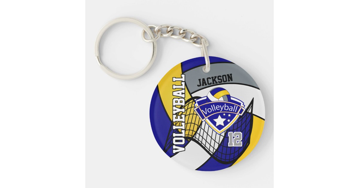 Blue, White and Black Volleyball - Customize Keychain, Zazzle