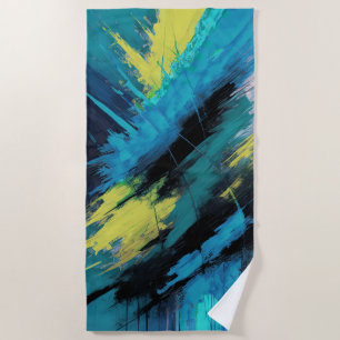 Blue Yellow Green Black Abstract Beach Towel