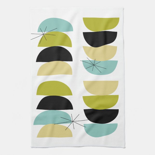 Blue Yellow Green Black Geometric Scandinavian Kitchen Towel (Vertical)
