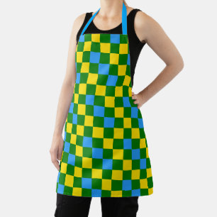 Blue Yellow Green Checkered Pattern Design Apron