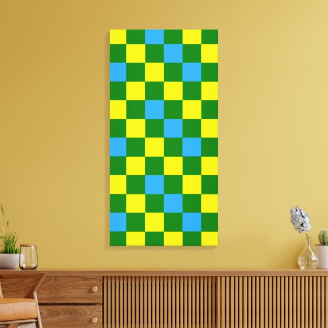 Blue Yellow Green Checkered Pattern Design  Canvas Print (Insitu(LivingRoom))