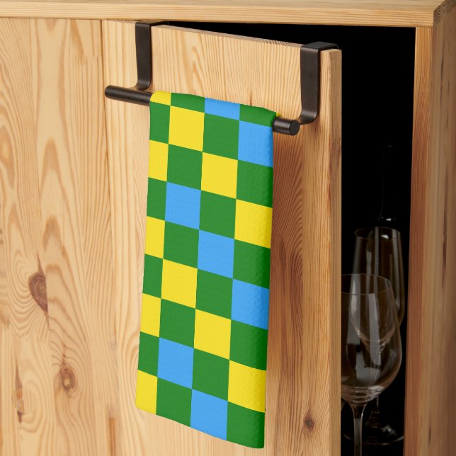 Blue Yellow Green Checkered Pattern Design  Kitchen Towel (Thirds Fold)