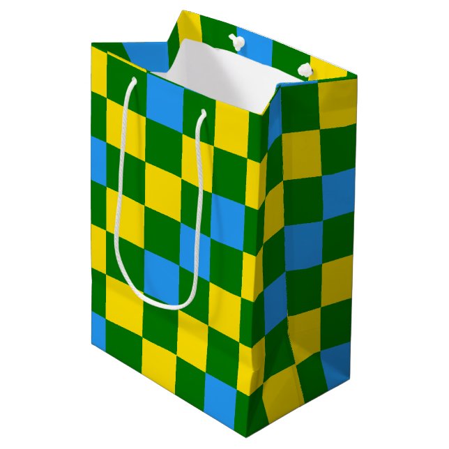 Blue Yellow Green Checkered Pattern Design  Medium Gift Bag (Front Angled)