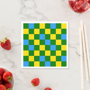 Blue Yellow Green Checkered Pattern Design Napkins